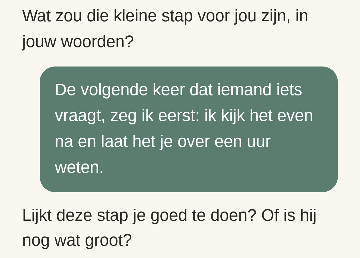 Mirjam bedenkt zelf een kleine stap